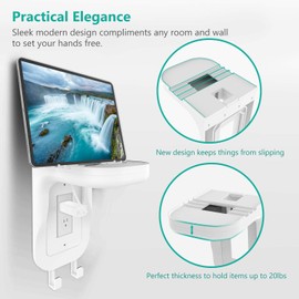 WALI Wall Bathroom Shelf Standard Vertical Duplex GFCI Decorative Outlet for Cell Phone, Dot, Google Home, Speaker up to 20lbs with Cable Management and Detachable Hooks (OSH001-W), White
