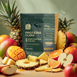 SP HUMANIA Proteína Clara Proteína Aislada de Suero (Whey Protein Isolate) Clarificada Sabor Tropical Mix Con Vitaminas B y C Fácil Disolución 10 porciones 250 g