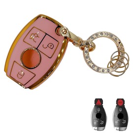 OVIOBOER Pink Soft TPU Key Fob Cover Case Protector for Benz, Keychain, Accessories for CLS CLK AMG CLK GLC GLE GLS ML SL SLK A C E R S G Smart Remote Key (For Benz A)