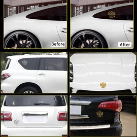 Holy Featehr Car Sticker with Russian Shield Emblem, Nickel Metal, Federation Eagle Emblem for Bumper Window Side Decorative Car Scratch Sticker Electric Vehicle Motorcycle Decal 2Pcs Gold