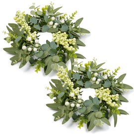 DDHS 2 Packs Small Eucalyptus Wreaths, 12 Inch Artificial Mini Green Wreath with Berries, Small Boxwood Leaves Wreaths for Indoor Outdoor Hanging Farmhouse Wall Window Wedding Decor