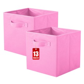 ShellKingdom Storage Bins, Foldable Fabric Storage Cubes And Cloth Storage Organizer Drawer For Closet And Toys Storage, 13 X 13 X 13 INCH, 2 Pack (Pink)