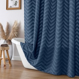 OVZME Long Shower Curtain for Bathroom 84 Inches Long, Dusty Blue Boho Tufted Striped Texture, Hotel Quality Modern Farmhouse Protect Privacy Bathroom Shower Curtain, 72Wx84L Inches