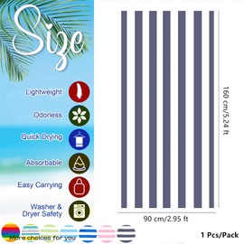 Large Microfibre Beach Towel for Adult,160x90cm Double Sides Gray Striped Sand Free Beach Towel,Lightweight Quick Dry Travel Swim Towel with Bag,Compact and Thin Sports Towel Yoga Gym for Women Men