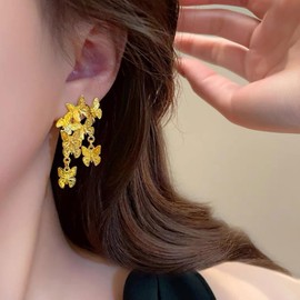Butterfly Tassel Dangle Earrings for Women Statement Gold Silver Butterfly Earrings Dainty Long Tassel Dangle Drop Earrings Trendy Jewelry Gifts for Women (ButterflyGold)