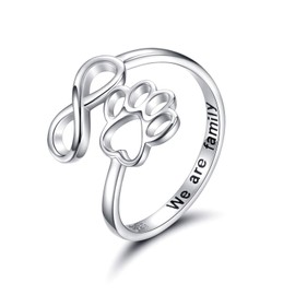 Puppy Pet Lovers Paw Print Ring Heart 925 Sterling Silver Adjustable Ring Pet Animal Jewelry Creative Pierced Love Dog Cat Claw Ring Pet Loving Friend Families Gifts, Sterling Silver