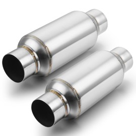 A-KARCK 2.5" Inlet Exhaust Resonator, 2.5" Inlet 2.5" Outlet 11.5" Overall Length Muffler Resonator Stainless Steel Polished 2 Pack