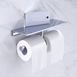Sanliv Toilet Paper Holders,Chrome Double Toilet Paper Roll Holder with Shelf,Wall Mounted Brass Toilet Tissue Dispenser for Home and Hotel Bathrooms