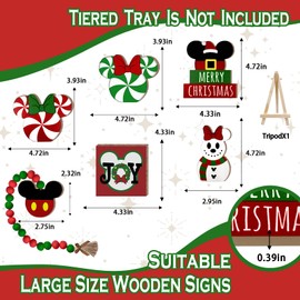Uruney Christmas Tiered Tray Decor, Cute Snowman Tray Decorations, Candy Wooden Signs Wood Bead Garland, Farmhouse Rustic Winter Merry Xmas Decorations for Home Table Shelf Party Holiday 7PCs