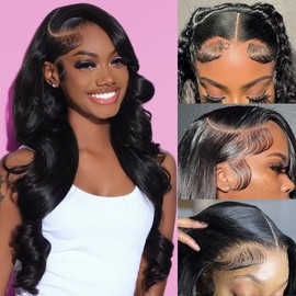 Body Wave Lace Front Wigs Human Hair 30 inch 13x6 Lace Front Wig Human Hair 12A 200 Density Hd Transparent Body Wave Human Hair Wig Pre Plucked Bleached Tiny Knots Real Lace Frontal Wigs for Women