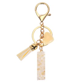 PATIKIL Alphabet Initial Letter Keychain, Resin Cute Keychains with Tassel Heart Letter I Pendant Charm for Women Key Purse Handbag Backpack Bag Accessories, Beige