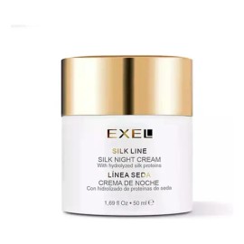 Crema facial de noche con acido hialurónico regeneradora y reafirmante Linea Seda X 50ml Exel con Proteínas del capullo de seda Aceites de almendra y de jojoba Manteca de karité y ADN vegetal