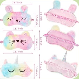 3-Piece Set of Cute Animal Plush Sleeping Eye Covers - Rainbow Colors, Ideal for Kids, Girls and Adults Traveling