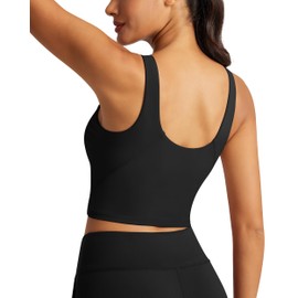 QUEENIEKE Longline Sports Bras for Women High-Neck Workout Tops Women's High Impact Yoga Workout Tank Top Black S