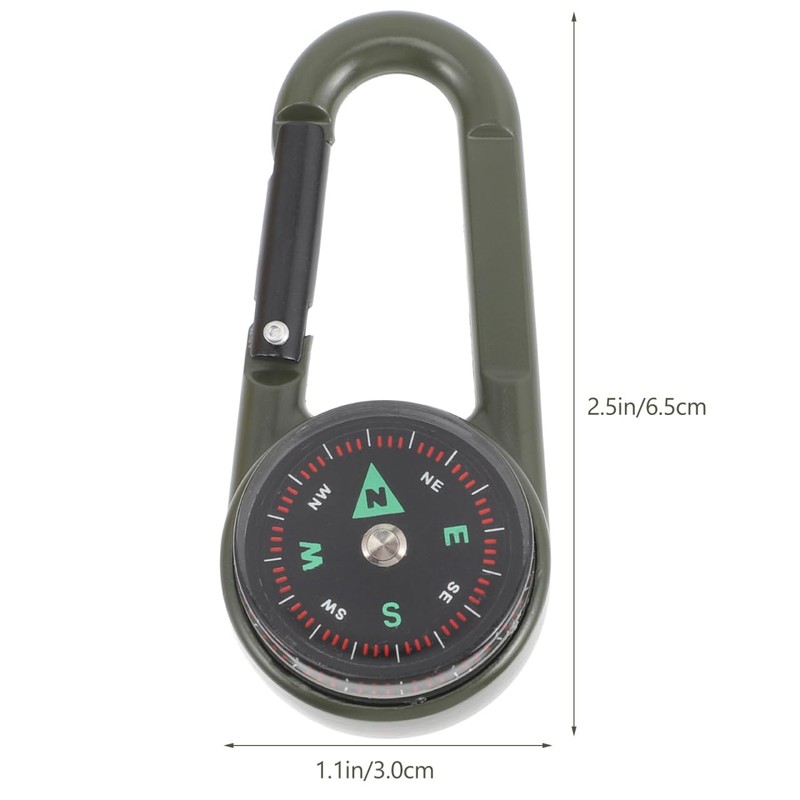 Kisangel Compact Carabiner Compass, Multi-Functional Hiking Keychain Zinc Alloy Survival