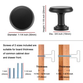 KOOFIZO Flat Round Top Cabinet Knob - Brushed Nickel Furniture Pull Handle (30mm / 1.2 Inch), 10-Pack for Kitchen Cupboard Door, Bedroom Dresser Drawer, Bathroom Wardrobe Hardware