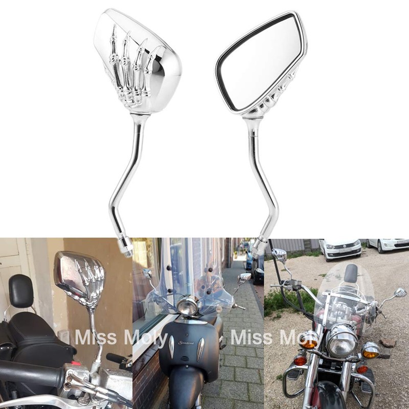 8mm 10mm Skeleton Skull Claw Motorcycle Mirrors Ghosts Hand Rearview