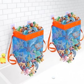 Vodolo 2PCS 3-in-1 Bath Toy Storage Bag,Large Capacity Mesh Bath Toy Net Holder for Bathtub Shower Bathroom Pool Outdoor,Kids Bath Decor Accessories Tub Toy Organizer Basket