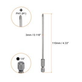 HARFINGTON 10pcs #1 Phillips Screwdriver Bit PH1 1/4" Hex Shank 4.33" (110mm) Long Magnetic S2 Steel Industrial Grade Screw Driver Bit Cross Head Electric Drill Bits 0.118" (3mm) Rod