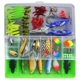101PCS Fishing Lure Kit Lots Tackle Box Crankbaits, Spoons, Poppers, Fishing Hooks, Topwater Lures, Worms for Trout Bass Salmon
