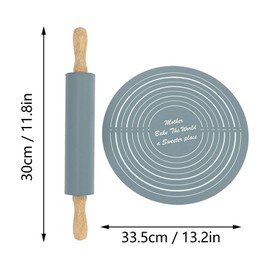 Lybunair New Combo Dough Rolling Set Includes 11.8 Inches Rolling Pin and Large Silicone Baking Mat (Grey)