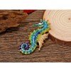 Unbranded Blue Green Gold Seahorse Crystal Rhinestone Brooch Pin with