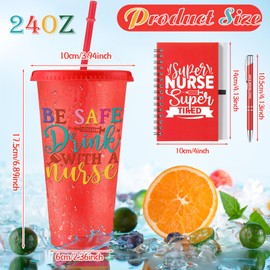 Teenyyou 36 Pcs Nurse Week Gifts 24 oz Plastic Cups with Lids Straws Inspirational Notepads Motivational Pens Nurse Appreciation Nursing Graduation Gift for Woman Coworker Office Supplies(Inspire)