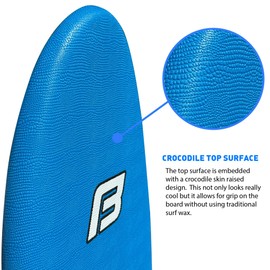 4'10" FUNBOARD Beginner Learning Softboard Surfboard Foam - Includes (2) Fins and a 6’ Foot Leash - Crocodile Skin Top Surface for Grip. Kids and Teenagers Blue