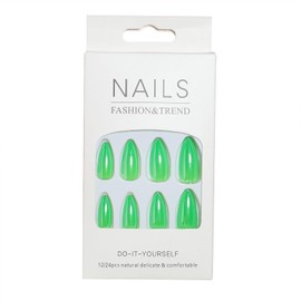 24 Pcs Almond Press on Nails Medium Almond Shaped Acrylic Nails with Magic Mirror Glaze Surface Designs Transparent Green Fake Nails Glossy False Nails Stick on Nails for Women Girls