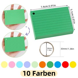 Daover A7 Flash Card, 500 Pcs Revision Cards Index Cards, Colour Record Cards with 10 Binder Rings,Ten Colours Flash Card Lined Note Cards for Student Essentials Learning Office Notecards Taking
