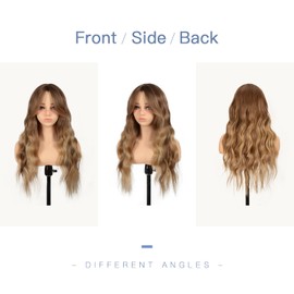 Long Dark Blonde Wavy Wig with Curtain Bangs for Women Synthetic Wig