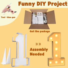 imprsv 3FT Marquee Light Up Numbers for 1st 21st Birthday Decorations Anniversary Party Decor, Mosaic Numbers for Balloons Number 1, Marquee Letters, Pre-Cut Foam Board Kit