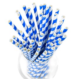 Lives on Green Blue Stripes Disposable Paper Party Straws for Drinking 7.75 inch 100 Counts, Compostable - for Cocktail, Coffee, Juice