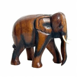 Crafty Artisan Hand carved wooden elephants ornaments for the home (medium 6 inches)