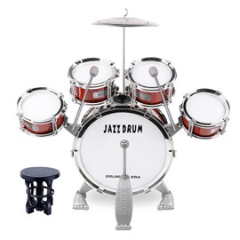 M SANMERSEN Toddler Drum Kit Kids Toy Jazz Drum Set 5 Drums with Stool Mini Band Rock Set Musical Instruments Toy Birthday Gift for Beginners Boys Girls, Red