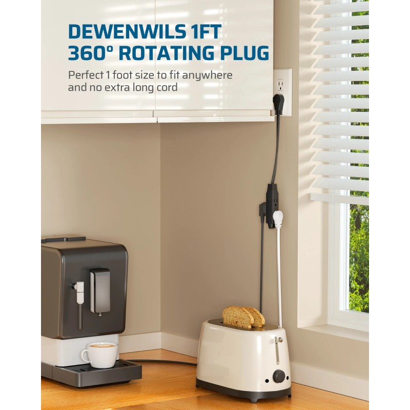 DEWENWILS 6FT 360° Rotating Flat Plug Extension Cord/Wire, 16AWG Multi