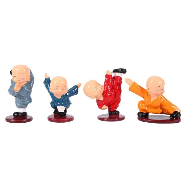 Monks Figurine, 4pcs Cute Kungfu Little Monk Statue Resin Buddhism