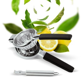 FESKA Lemon Squeezer - Premium Citrus Juicer - Lime Squeezer for Seedless Juicing - Stainless Steel Hand Juicer 2 pcs - Easy to Wash Lemon Press