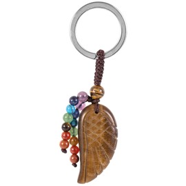 KYEYGWO Healing Crystal Angel Wing Keyring for Men Women, 7 Chakra Stone Keyring Decorative Healing Stone Wing Pocket Pendant Lucky Charm Pendant for Lanyard, Tiger's Eye Stone