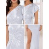 WOMLAYOUT Women's Glitter Metallic Dresses Knot Slit Hem One Shoulder