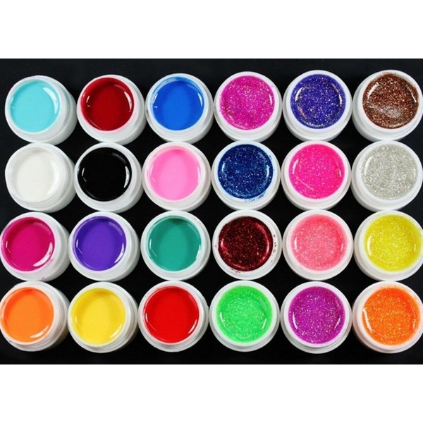 Warm 24 Pcs Mix 12 Pure 12 Glitter Colour Coloured UV Builder Gel For Nail Art Decoration Tips Set