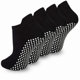 4 Pares Calcetines de Yoga para Mujeres y Hombres, Calcetas de Pilates Antideslizantes, Calcetines Deportivos Cómodos y Transpirables, Adecuado para Yoga, Pilates, Ballet, Fitness（Negro M）