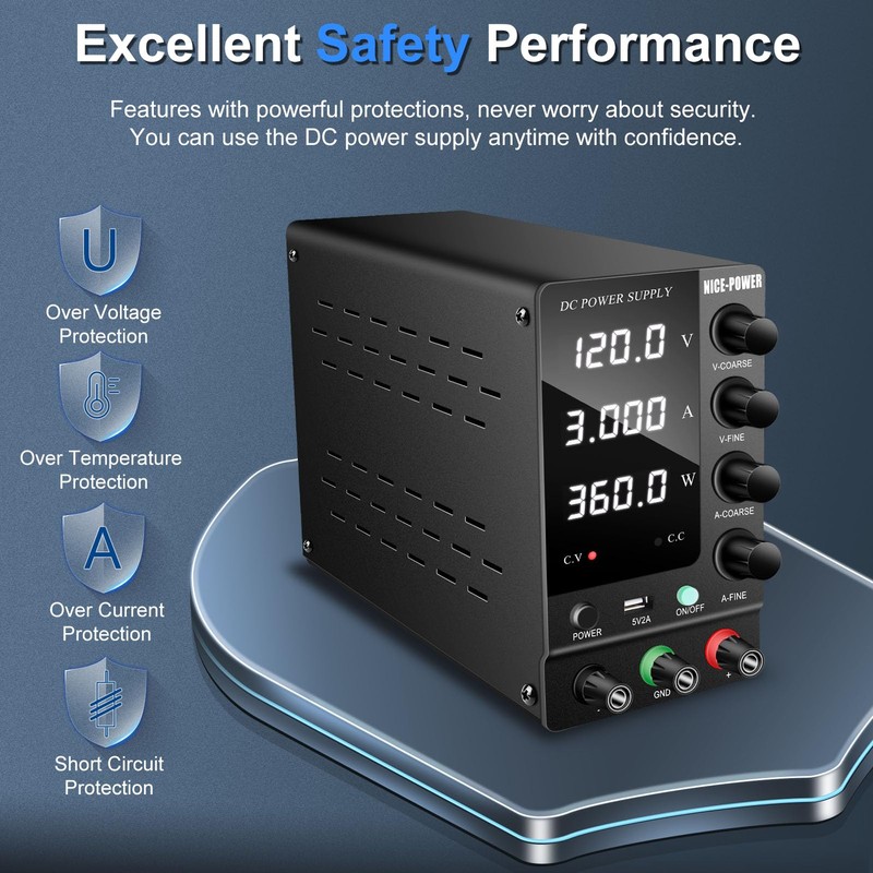 NICE-POWER DC Power Supply Variable 120V 3A, Adjustable Switching Regulated