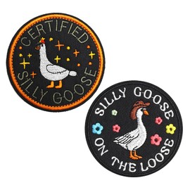 cbsbsh Funny Silly Goose Iron On Patch, Funny Patches Velcro, Pack of 2, Round, Velcro Patch, Animal Patches, Patch