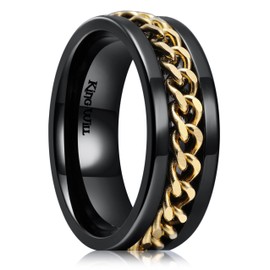 King Will 8mm Black Spinner Ring Stainless Steel Fidget Ring Anxiety Ring For Men Gold Curb Chain Inlay 9
