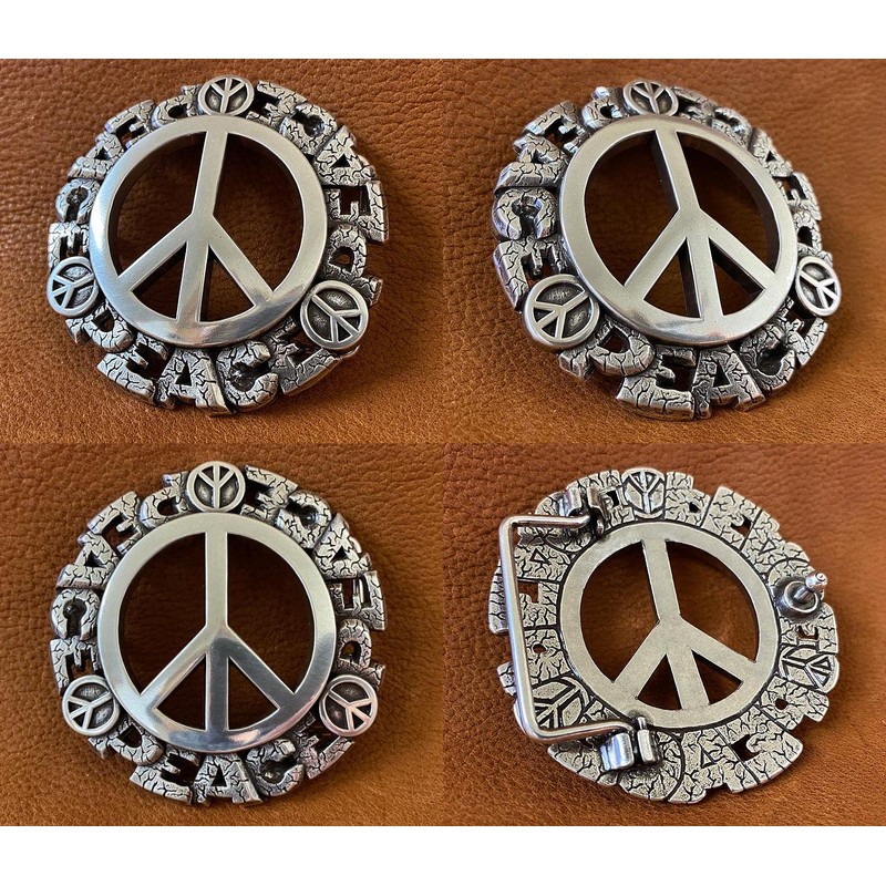 Cowboy Craft Unique Biker Buckle Antique Peace Sign Engraved Buckle