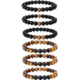YADOCA 6 Pieces 8 mm Men's Bead Bracelet Set Tiger's Eye Natural Stone Yoga Healing Stretch Bracelet for Men Women Adjustable, Stone