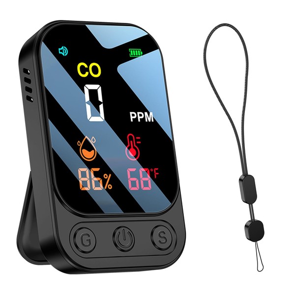 Carbon Monoxide Checker, Thermometer/Hygrometer, USB Charging, Multi-Function Air Monitor, Portable
