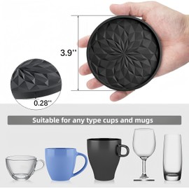 Silicone Coasters [6-Piece Set] Beverage Coasters with Holder, Used to Protect The Tabletop, Prevent Slipping, Non Stick, Secure, and Prevent Damage to Furniture and Tabletop (Black)