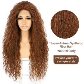 Sapphirewigs Lace Front Wig Curly Wig Long Highlight Brown Wig Synthetic Heat Resistant Fiber Hair Glueless Lace Front Wigs Loose Curly Wig Pre Plucked Hairline Wigs for Black Women 26 Inch